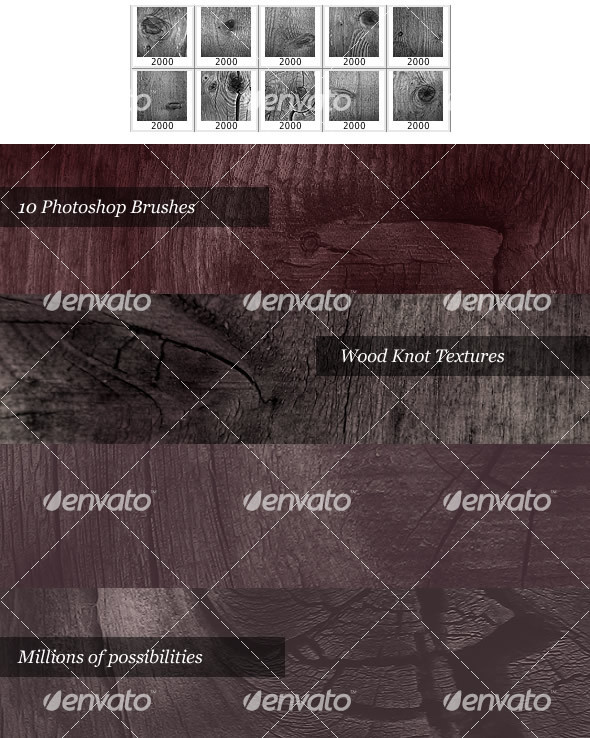 Wood Knot Brush Pack (10 Photoshop Brushes) - Texture Brushes