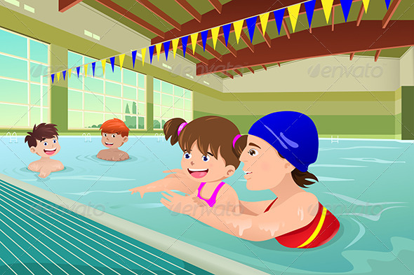 Kids having a Swimming Lesson in Indoor Pool Kids having a Swimming Lesson in Indoor Pool