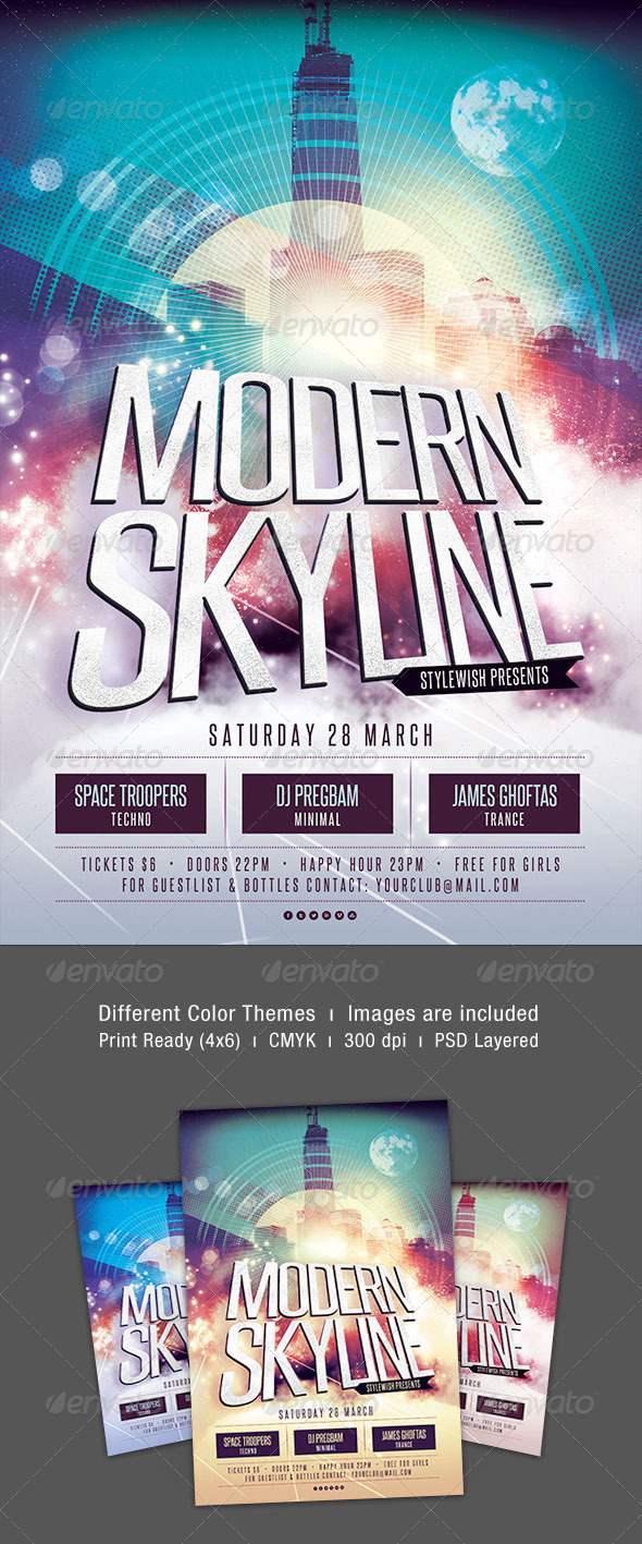 Modern Skyline Flyer Template - Clubs & Parties Events