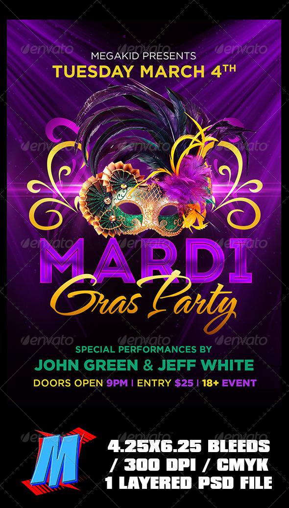 Mardi Gras Party Flyer Template Mardi Gras Party Flyer Template