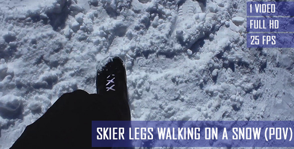 Skier Legs Walking On The Snow POV Skier Legs Walking On The Snow POV