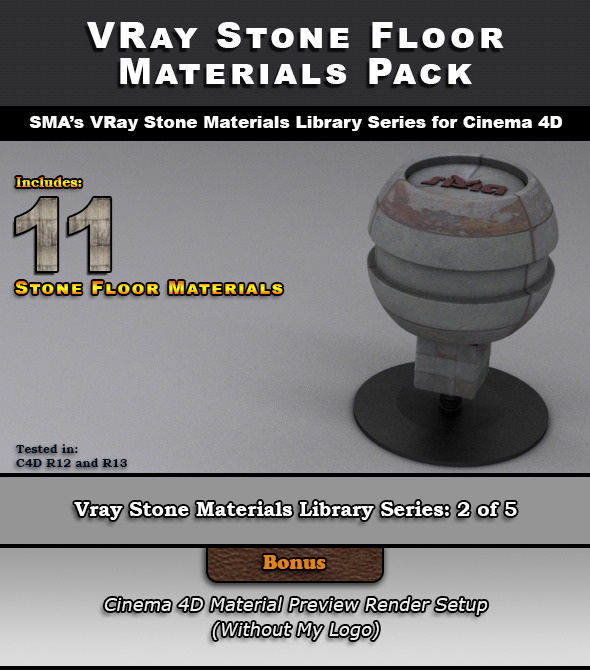 11 VRay Stone Floor Materials for Cinema 4D - 3DOcean Item for Sale
