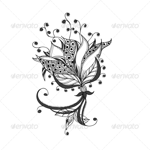 Fantasy Flower Black and White Tattoo Pattern Fantasy Flower Black and White Tattoo Pattern