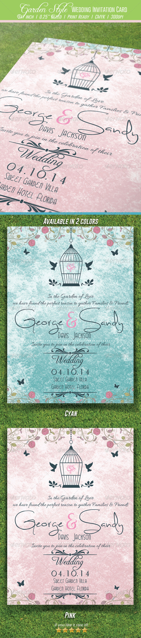 Garden Style Wedding Invitation Card