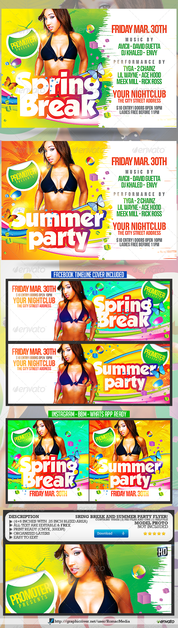 Spring Break and Summer Party Flyer