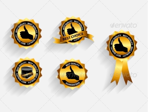 Gold Quality Label Set with Long Shadows Gold Quality Label Set with Long Shadows