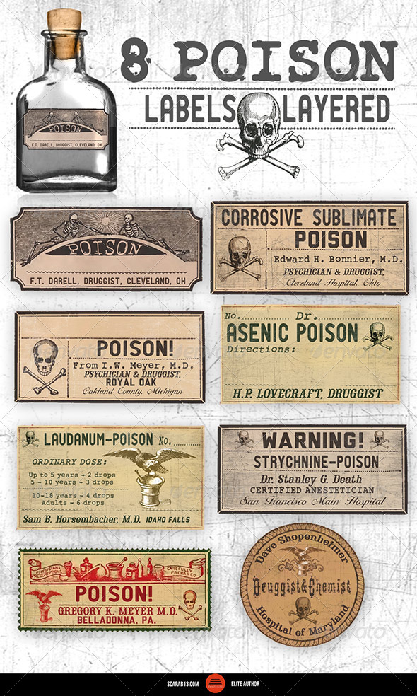 8 Editable, Layered Poison Labels | GraphicRiver