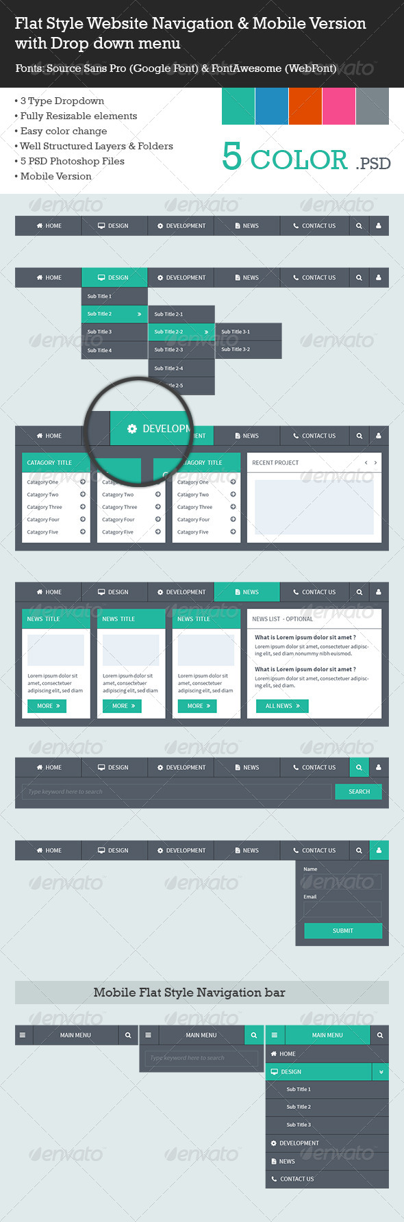 Flat Style Navigation Menu Bar