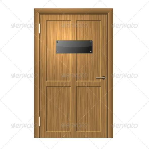 Realistic Wood Door with Blank Black Plate Realistic Wood Door with Blank Black Plate
