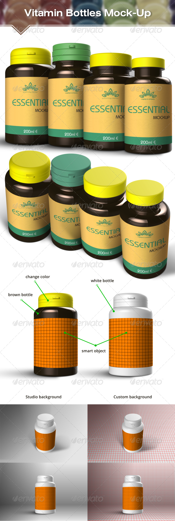 Vitamin and Pill Bottles Mockup Vitamin and Pill Bottles Mockup