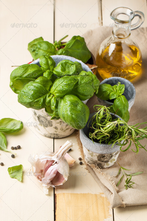 Basil, nuts and olive oil