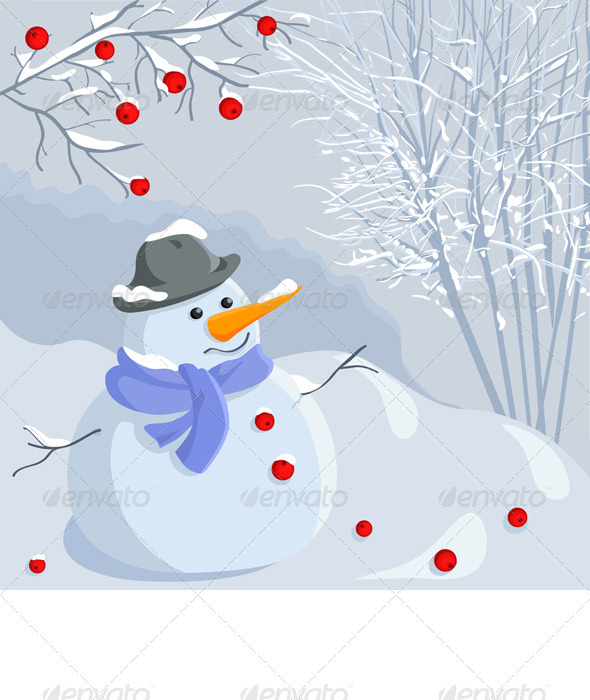 Vector Christmas winter snowman with a landscape Vector Christmas winter snowman with a landscape