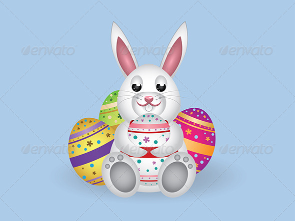 White Bunny with Easter Eggs White Bunny with Easter Eggs