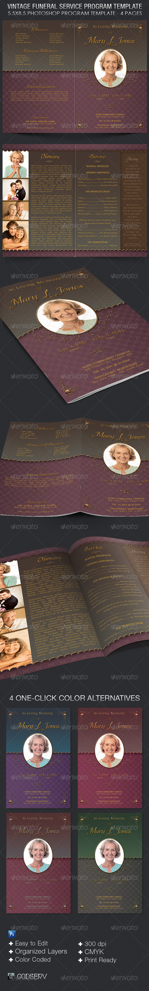 Vintage Funeral Service Program Template - Informational Brochures