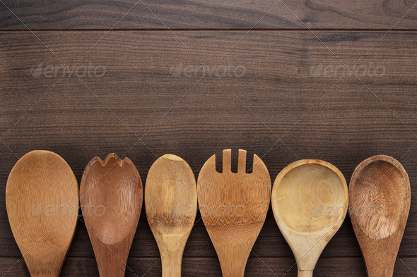 Wooden Spoons On The Blue Table