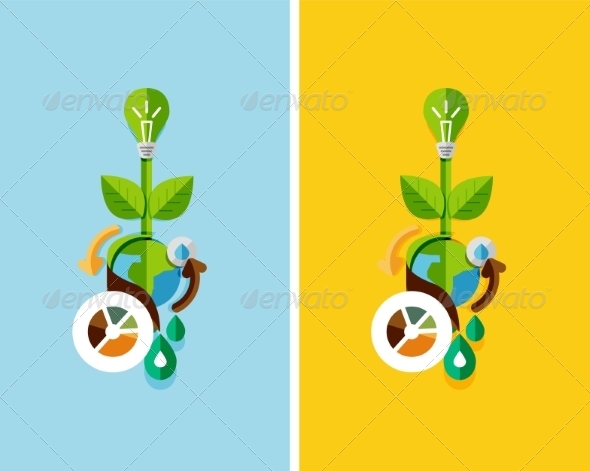 Flat Design Nature Concept Green Energy Flat Design Nature Concept Green Energy