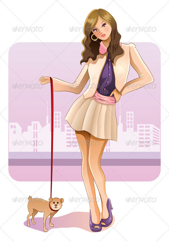 Sexy Girl with Puppy - People Characters