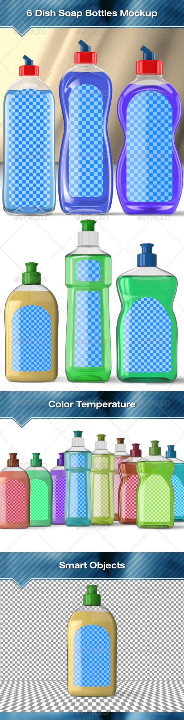 6 Dish Soap Bottles Mock-Up