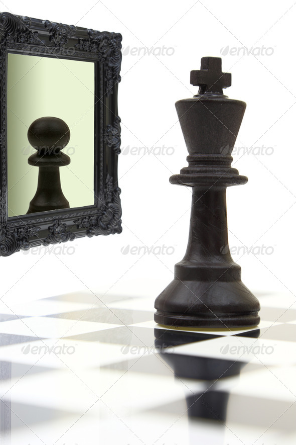 King looking in the mirror and seeing a pawn.