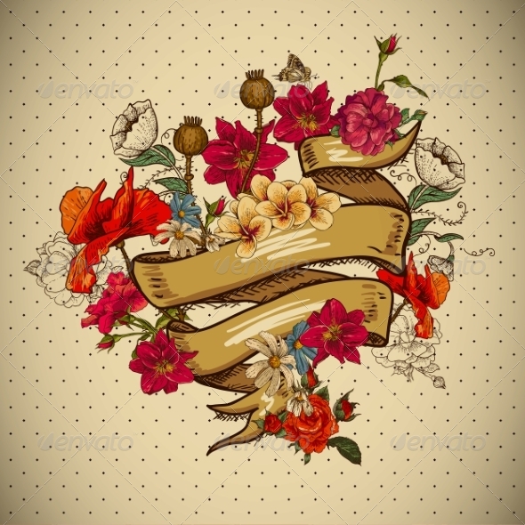 Vintage Floral Card with Ribbon Vintage Floral Card with Ribbon