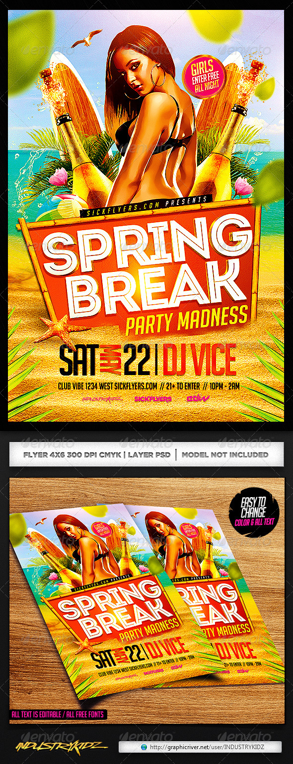Spring Break Party Flyer Template PSD