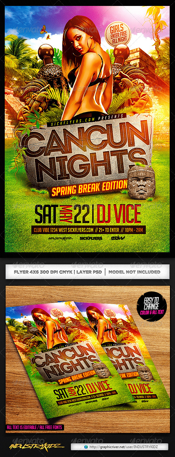 Cancun Spring Break Flyer Template PSD