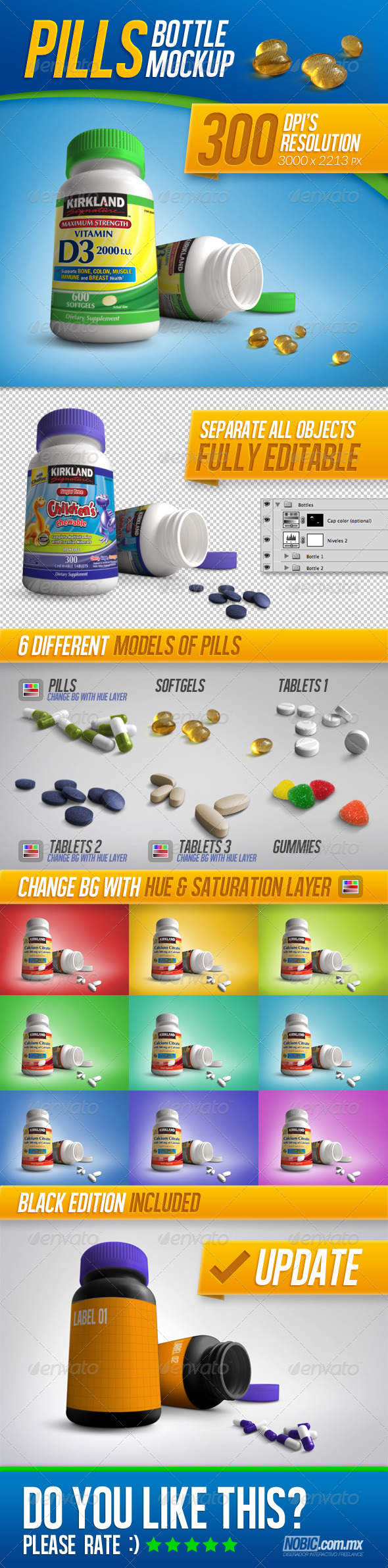 Tablets, Vitamins and Pills Bottle Mockup