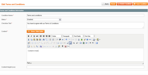 Terms & Conditions using WYSIWYG