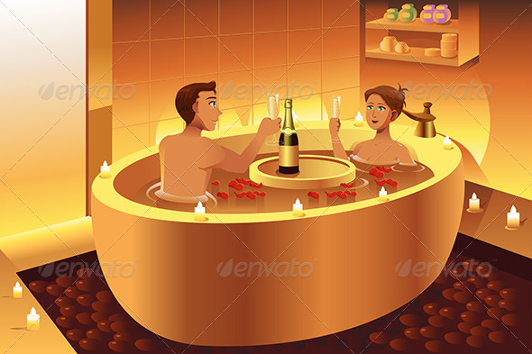 Couple Enjoying a Romantic Bath Couple Enjoying a Romantic Bath