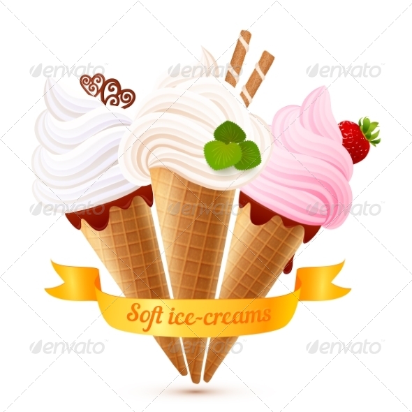 Three Soft Ice-Cream Cones with Yellow Ribbon