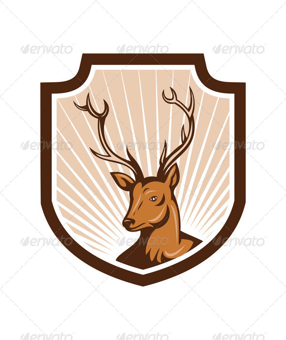 Deer Stag Buck Antler Head Shield Deer Stag Buck Antler Head Shield