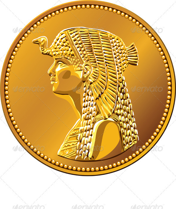 Vector Egyptian money gold coin with Cleopatra Vector Egyptian money gold coin with Cleopatra
