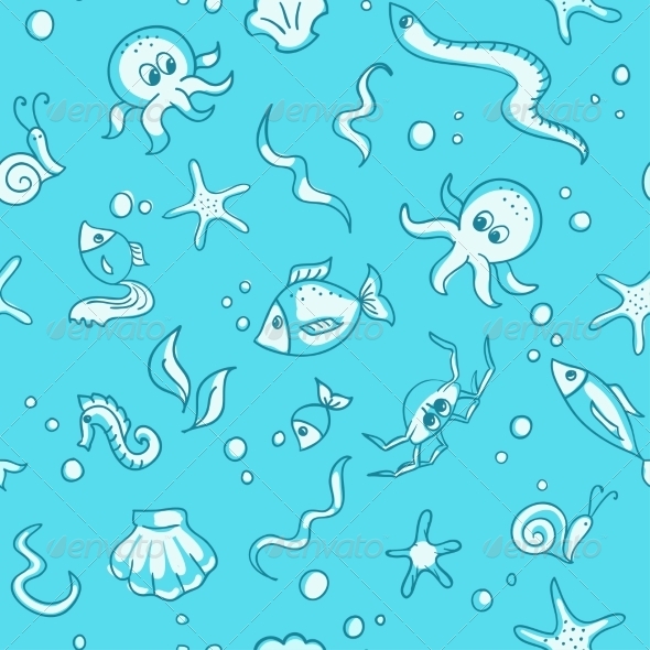 Seamless Background with Sea Life Elements Seamless Background with Sea Life Elements