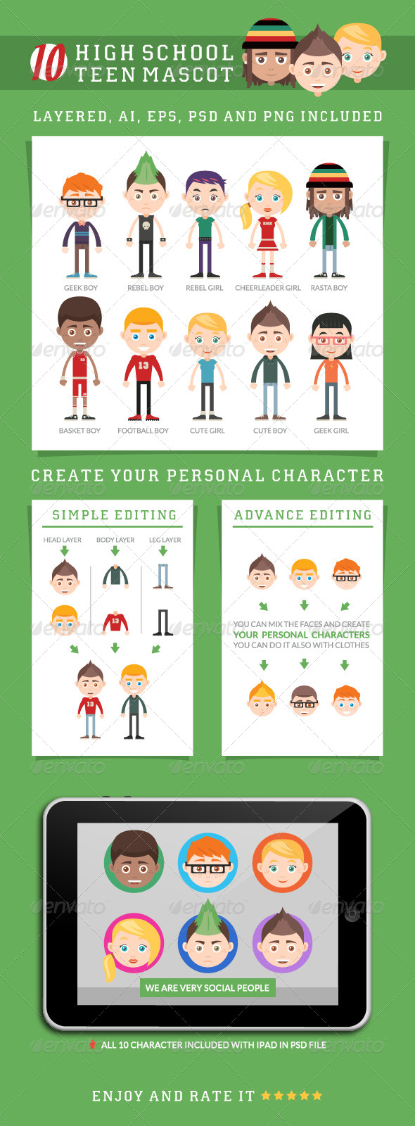10 High School Teen Mascot - People Characters