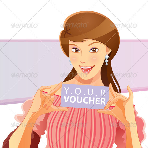 Pretty Girl Holding Voucher - People Characters