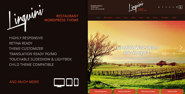 Linguini: Restaurant Responsive WordPress Theme - Restaurants & Cafes Entertainment