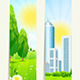 Two Vertical Banners with Nature and City