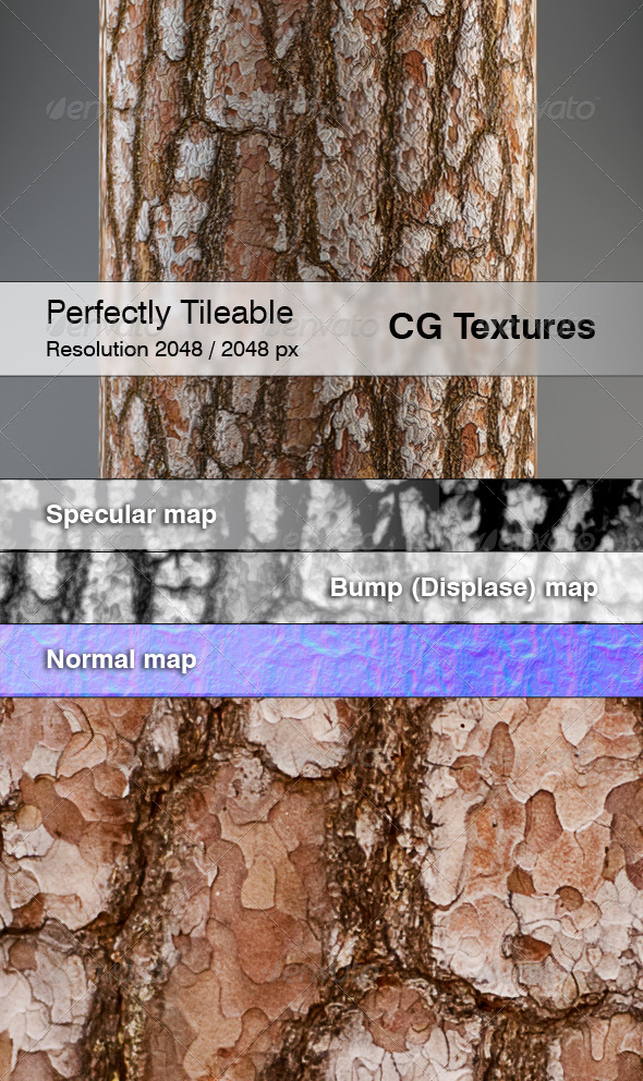 Realistic Pine Bark Textures - 3DOcean Item for Sale