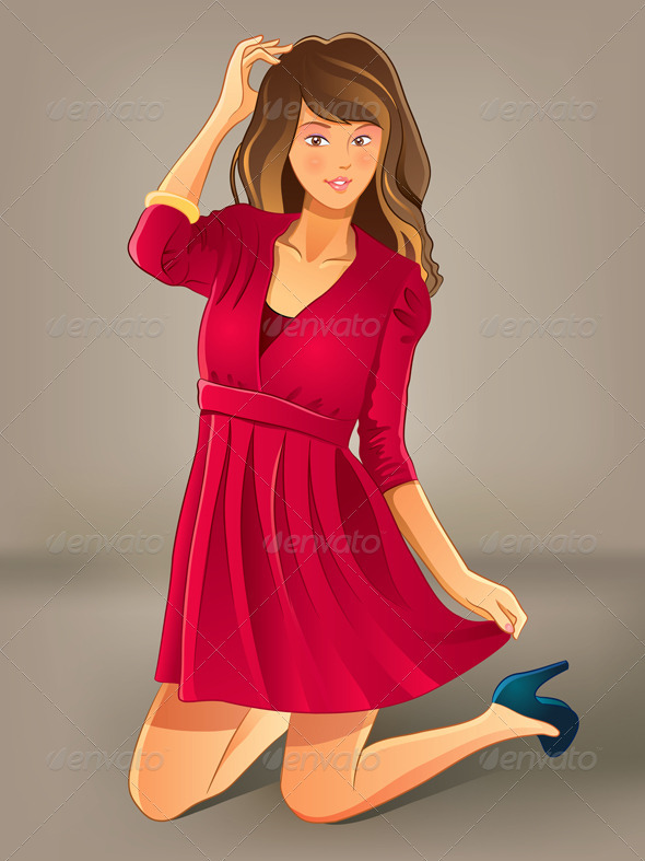Pretty Lady in Red Dress - People Characters