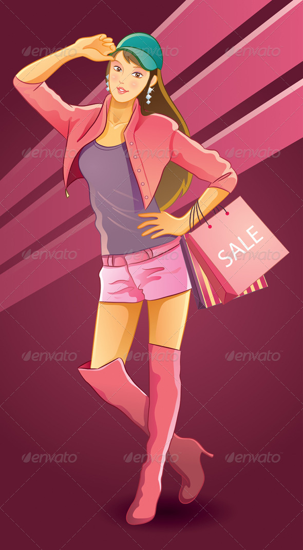 Pretty Girl Love Shopping - People Characters