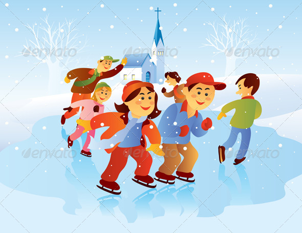 Kids Playing Ice Skating Kids Playing Ice Skating