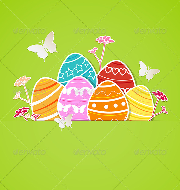 Green Easter Background with Eggs Green Easter Background with Eggs