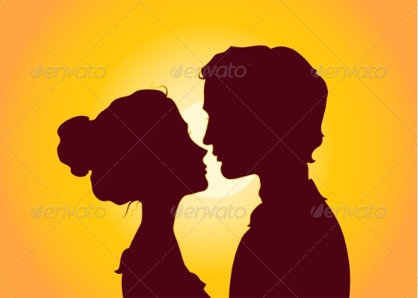 Sunset Silhouettes of Kissing Couple Sunset Silhouettes of Kissing Couple