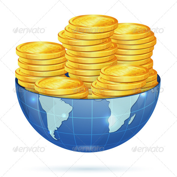 Earth with Gold Coins Earth with Gold Coins