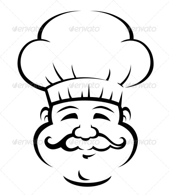 Smiling Chef with a Large Curly Moustache Smiling Chef with a Large Curly Moustache