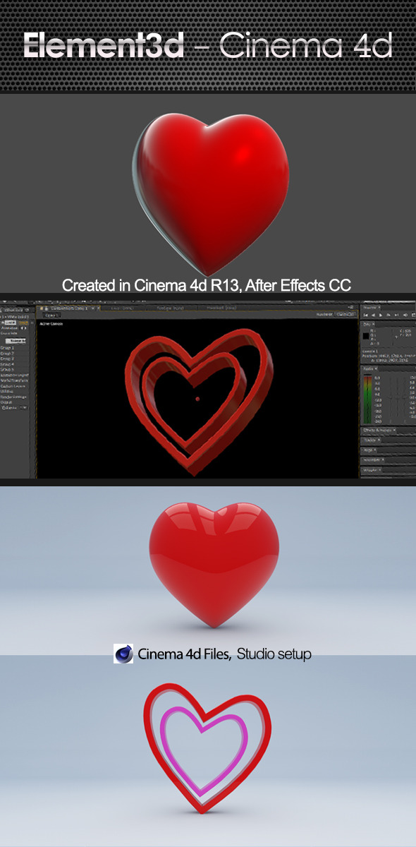 Love Heart Element 3D & Cinema4D - 3DOcean Item for Sale