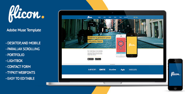 Flicon - One Page Parallax Muse Template