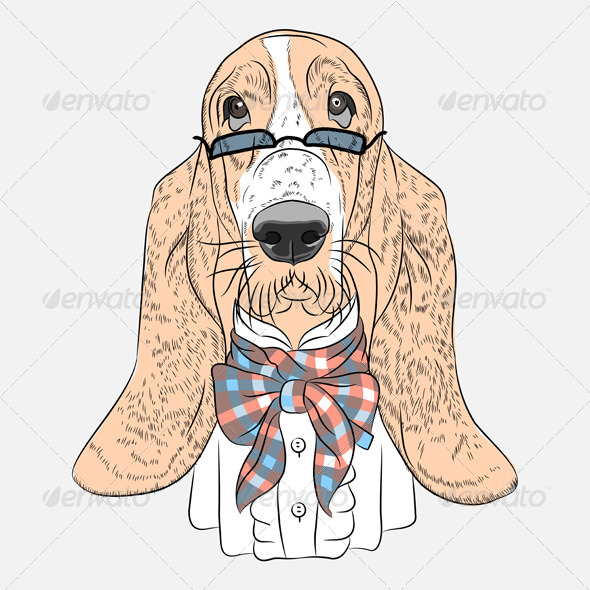 Vector Funny Cartoon Hipster Dog Basset Hound Vector Funny Cartoon Hipster Dog Basset Hound