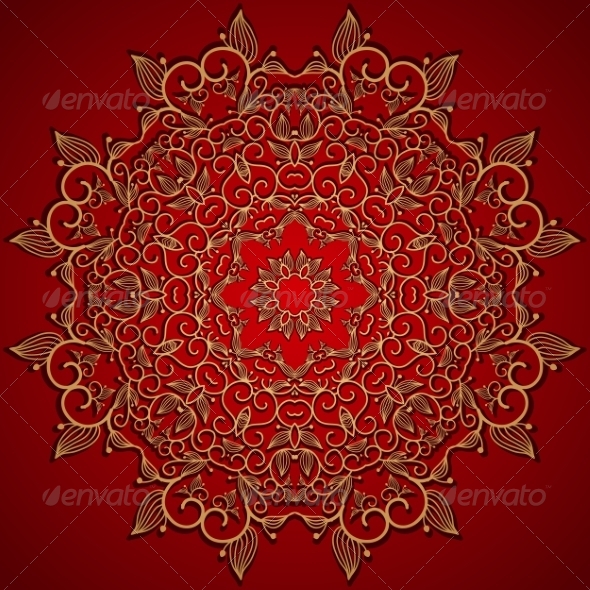 Red round gold lace ornament Red round gold lace ornament