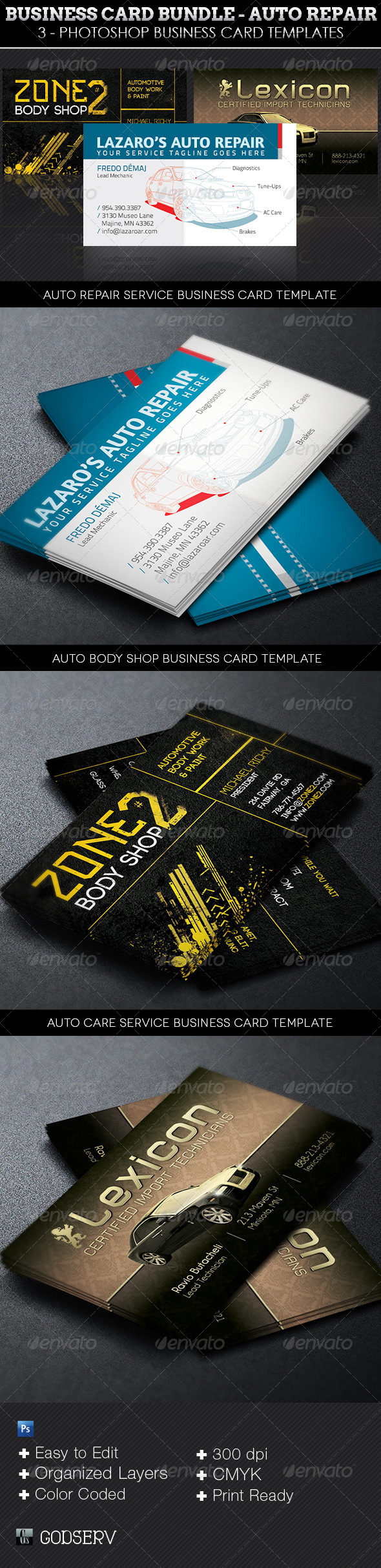 Auto Repair Business Card Template Bundle - Industry Specific Business Cards